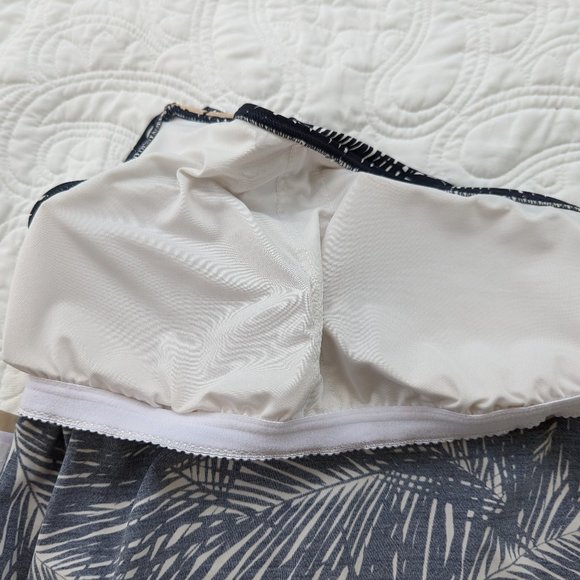 Michael Kors Palm Print Two Piece Tankini Bikini Bottoms Navy White One Shoulder - Picture 9 of 14